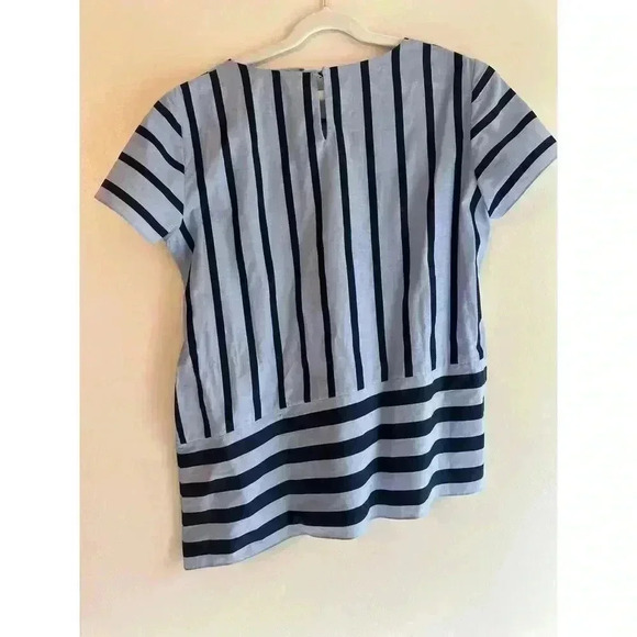Ports 1961 100% Cotton Belted Asymmetrical Stripe Structured Blouse Size 4 - Picture 2 of 6
